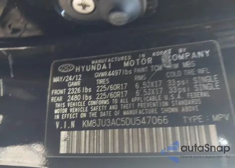 2013 Hyundai Tucson Gls из США, поврежденный, VIN KM8JU3AC5DU547066